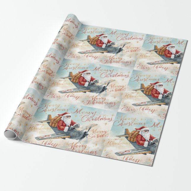 Pilot Santa is Flying for Christmas in the Sky  Geschenkpapier (Ungerollt)