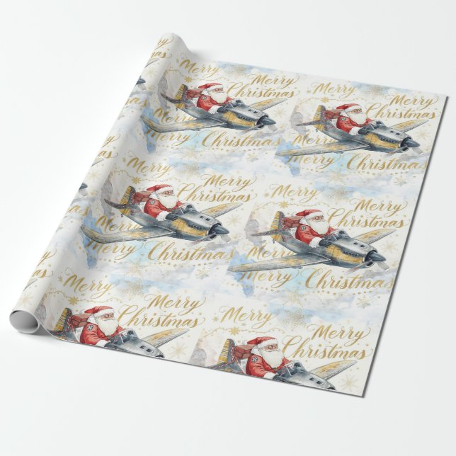 Pilot Santa is Flying for Christmas in the Sky  Geschenkpapier (Ungerollt)