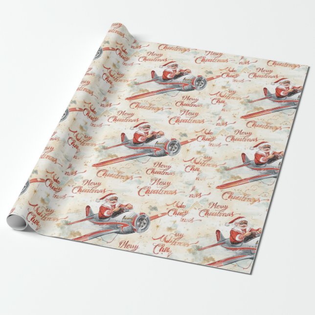 Pilot Santa is Flying for Christmas in the Sky  Geschenkpapier (Ungerollt)