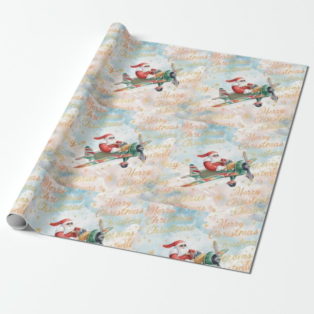Pilot Santa is Flying for Christmas in the Sky  Geschenkpapier (Ungerollt)