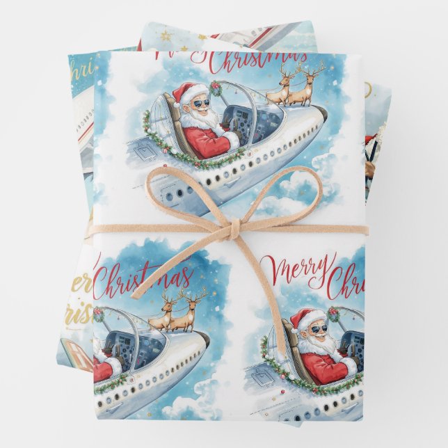 Pilot Santa is Flying for Christmas in the Sky  Geschenkpapier Set (Beispiel)