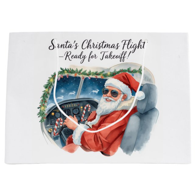 Pilot Santa is Flying for Christmas in the Sky  Große Geschenktüte (Vorderseite)