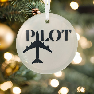 Pilot Schrift & Flugzeug, Minimalistisch, Weihnach Ornament Aus Glas
