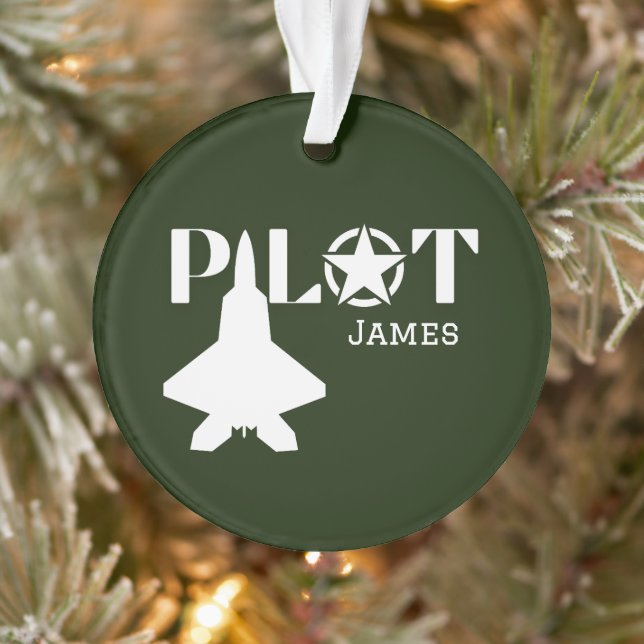 Pilot Schrift & Militärflugzeug, Minimalistisch Ornament (Baum)