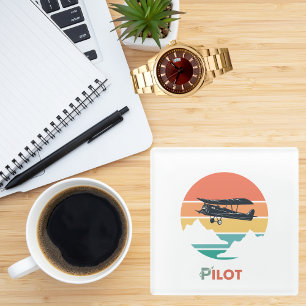 Pilot Schriftart,Vintage Retro,Einfaches Flugzeug Glasuntersetzer