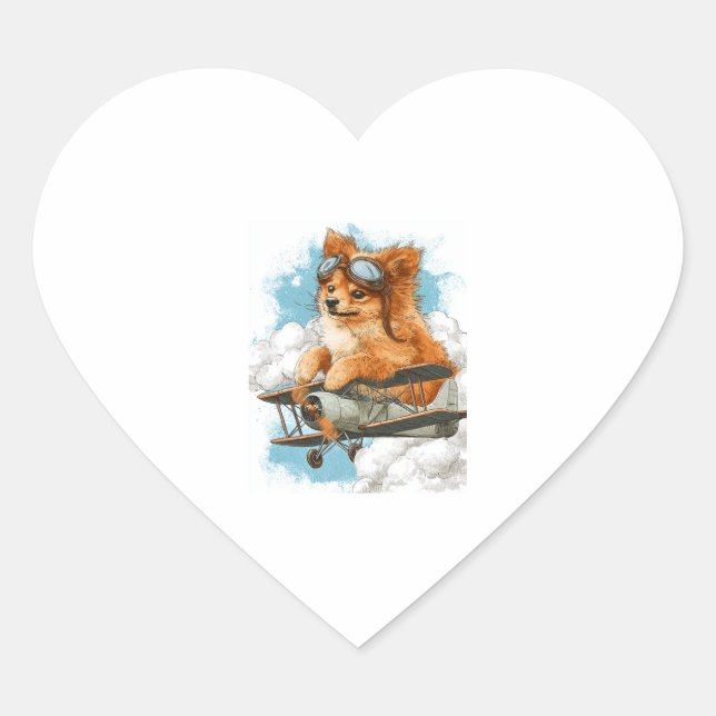 Pilot-Spitz � Flug-Ace-Hund Herz-Aufkleber (Vorderseite)