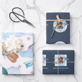 Pilot Teddy Bär Geburtstag Personalisiert Geschenkpapier Set