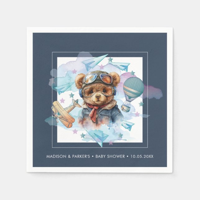 Pilot Teddy Bear Baby Shower-Birthday Serviette (Vorderseite)