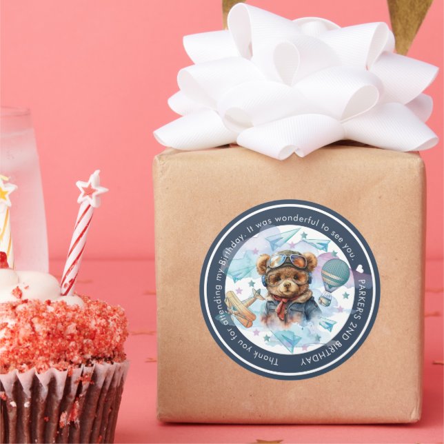 Pilot Teddy Bear Birthday-Baby Dusche Personalisie Runder Aufkleber (Party)