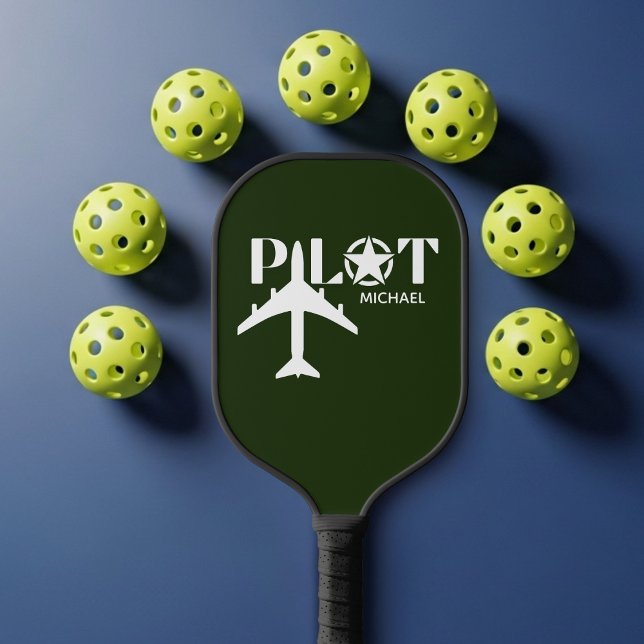 Pilot-Typografie & Lustiges Flugzeug Personalized Pickleball Schläger (Von Creator hochgeladen)