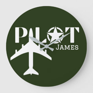 Pilot-Typografie & minimalistische personalisierte Große Wanduhr