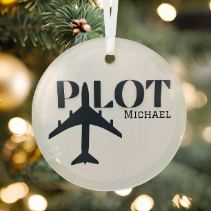 Pilot Typografie und Flugzeug, Minimalistisch pers Ornament Aus Glas