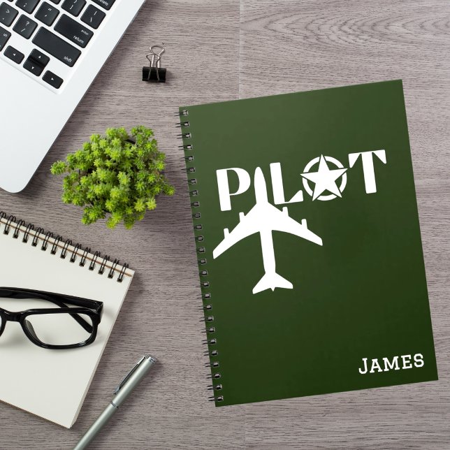 Pilot Typografie und Flugzeug,Minimalistisch,perso Notizblock (Von Creator hochgeladen)