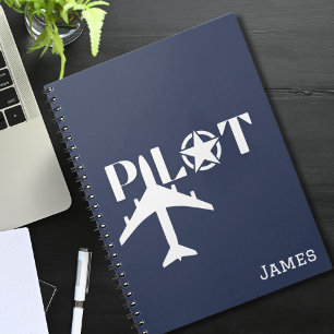 Pilot Typografie und Flugzeug,Minimalistisch,perso Notizblock