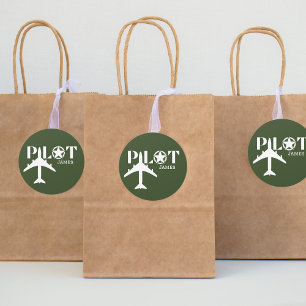 Pilot Typografie und Flugzeug,Minimalistisch,perso Runder Aufkleber