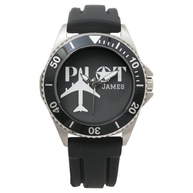 Pilot Typografie und Minimalistisches Flugzeug Armbanduhr (Vorderseite)