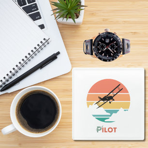 Pilot-Typografie, Vintager Retro, einfaches Flugze Glasuntersetzer