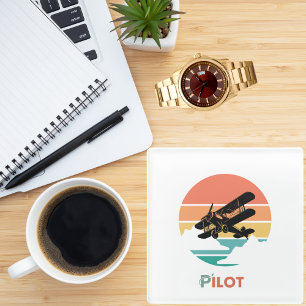 Pilot-Typografie, Vintager Retro, einfaches Flugze Glasuntersetzer