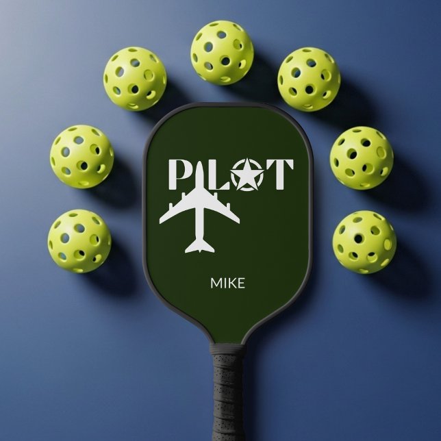 Pilot Typography & Airplane Funny Personalized Pickleball Schläger (Von Creator hochgeladen)