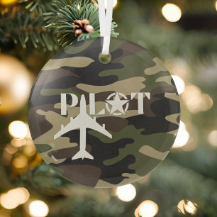 Pilot- und Militärflugzeug, Camouflage, Minimalist Ornament Aus Glas