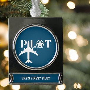 Pilot- und Militärflugzeug, Tarnung, Minimalistisc Banner-Ornament Silber