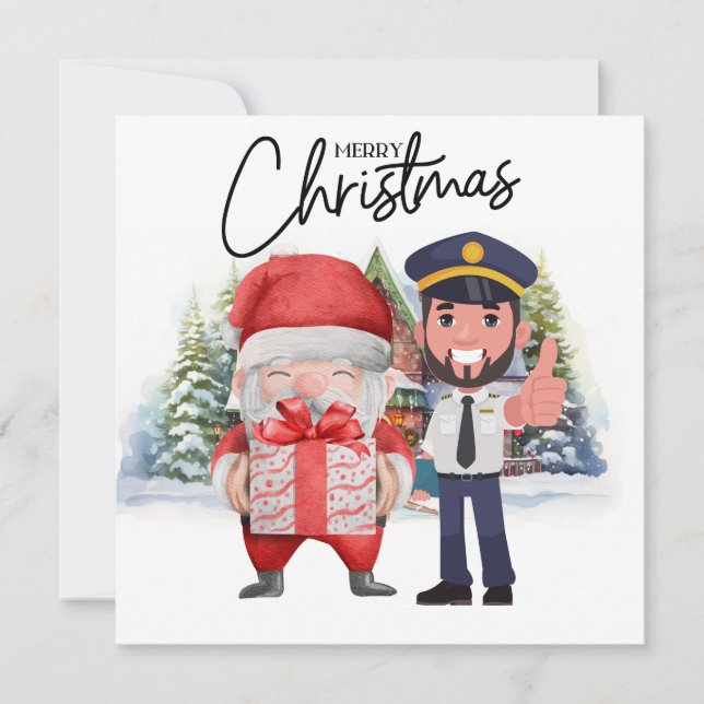 Pilot Uniform mit Weihnachtsthema Feiertagskarte (Vorderseite)