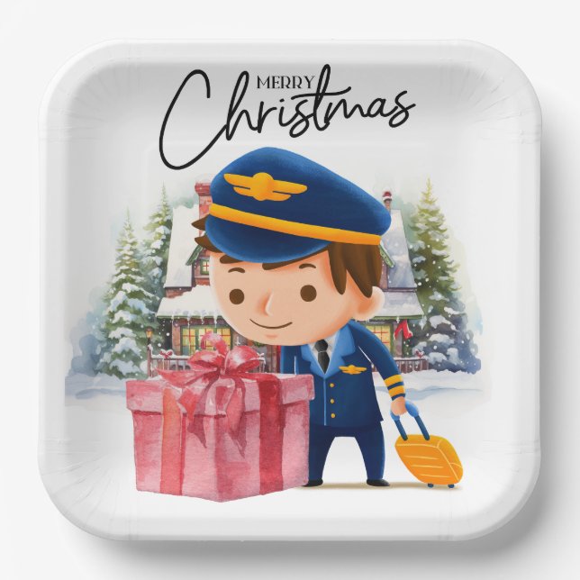 Pilot Uniform mit Weihnachtsthema Pappteller (Vorderseite)