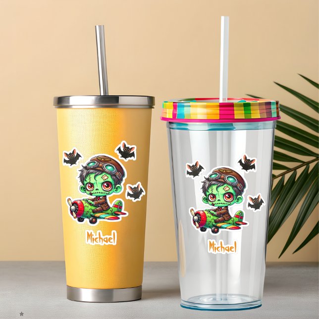 Pilot Zombie fliegendes Flugzeug & Bat Funny Hallo Aufkleber (Von Creator hochgeladen)