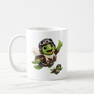 Pilotenschildkröte Süßer Flugcharakter fliegt Kaffeetasse