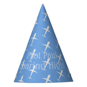 Pilotflugzeug für personalisierte Blaue Geburtstag Partyhütchen