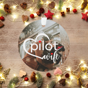 Pilotfrau-Typografie Herz & Flugzeug, Süßes Foto Ornament