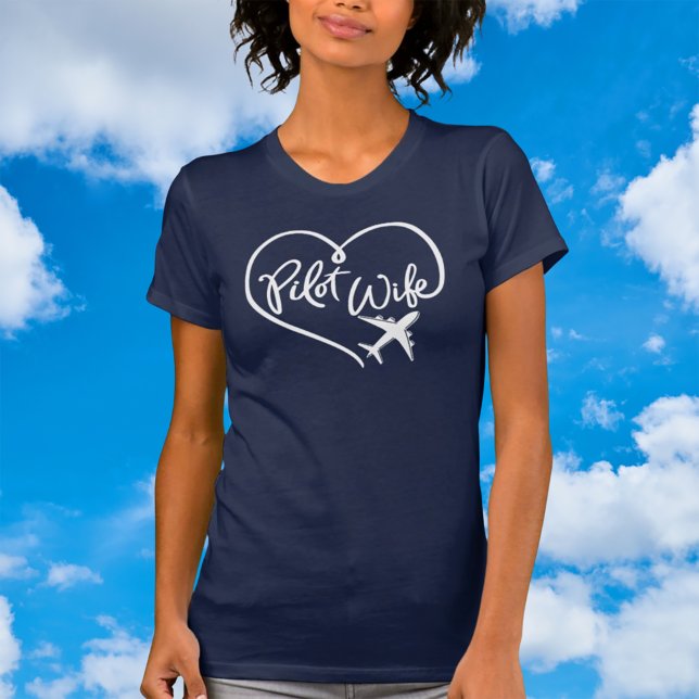 Pilotin Ehefrau Weißes Loopherz mit Flugzeug Navy  T-Shirt (Von Creator hochgeladen)