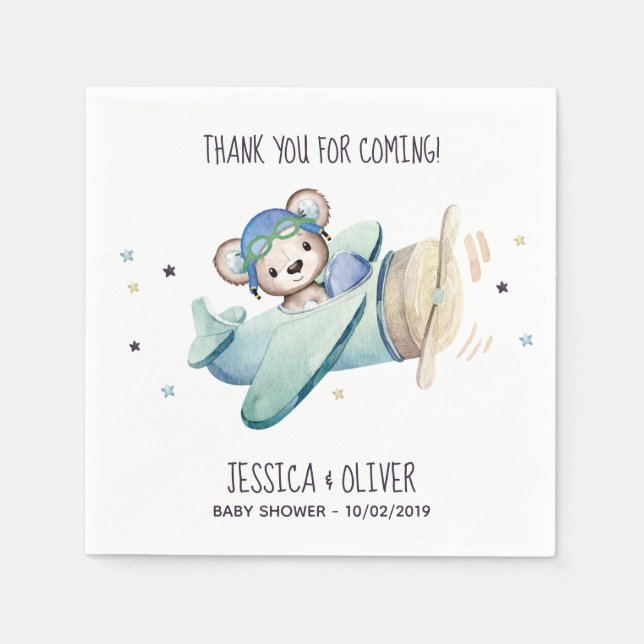 Pilotin für Wasserfarbenflugzeuge Teddy Bear Serviette (Vorderseite)