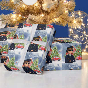 Pilotin mit Weihnachtsgeschenk Geschenkpapier