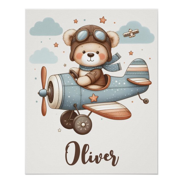 Pilotin "Whimsical Teddy Bear" Personalisiert Poster (Vorderseite)