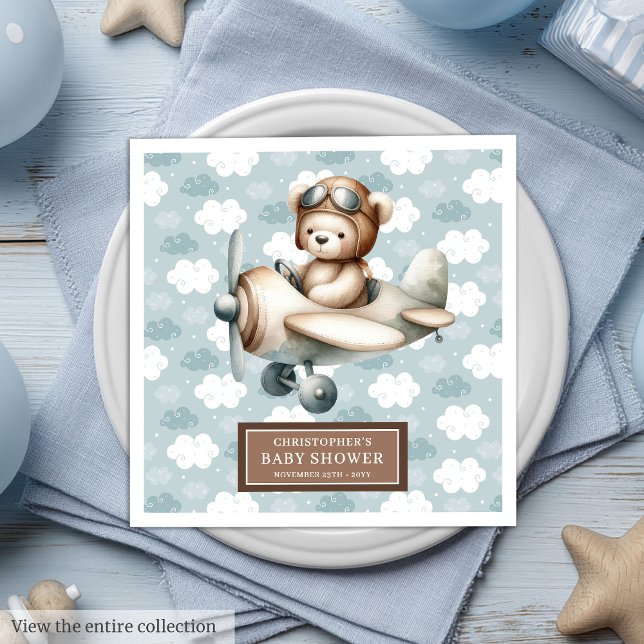 Pilotprogramm für braune Teddybären Napkins Person Serviette (Brown Teddy Bear Pilot Napkins Personalized Boys)