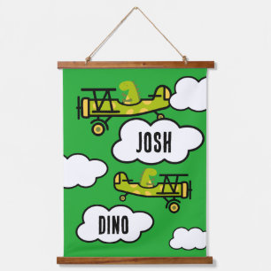 Pilotprogramm für Dinosaurier Kinderzimmer Art Wandteppich Mit Holzrahmen