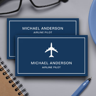 Pilotprogramm für Flugzeuge mit blauer weißer Jet Visitenkarte