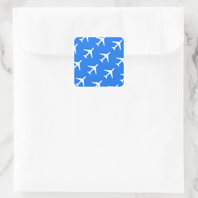 Pilotprogramm für Funky White Flugzeug Blue Backgr Quadratischer Aufkleber (Tasche)