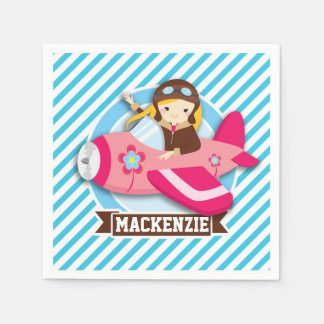 Pilotprogramm für Mädchen in rosa Flugzeug; Blaue Serviette