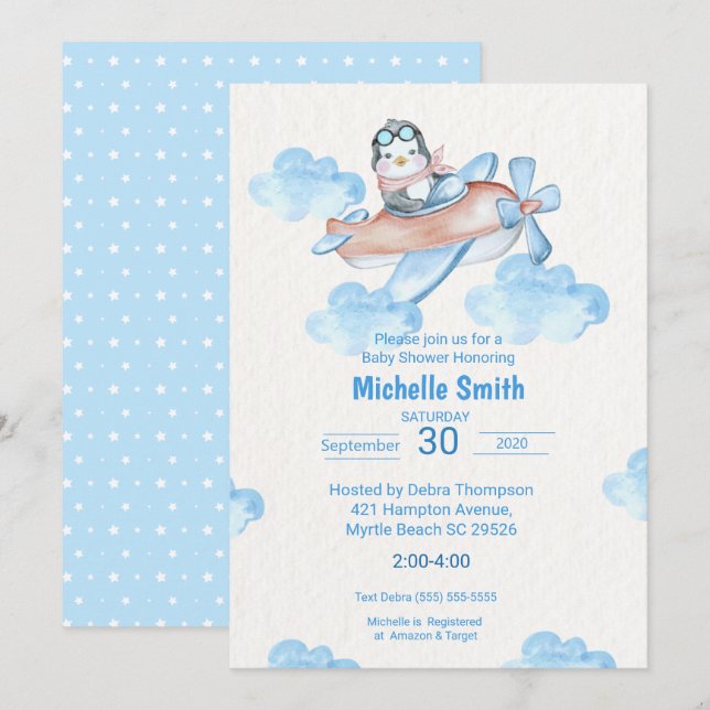 Pilotprogramm für niedliche Wasserfarbe Einladung (Vorne/Hinten)