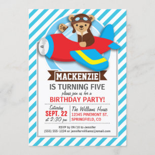 Pilotprogramm für Teddy Bear in Red Toy Airplane; Einladung