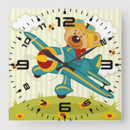 Pilotprogramm für Teddy Bear Quadratische Wanduhr