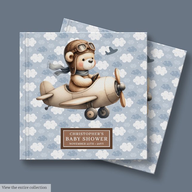 Pilotthema "Boy Baby Shower Guest Book Teddy Bear" Gästebuch (Boy Baby Shower Guest Book Teddy Bear Pilot Theme)