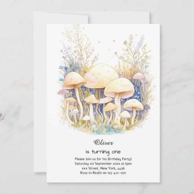 Pilz 1. Geburtstag Einladung (Vorderseite)