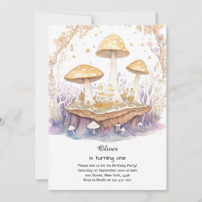 Pilz 1. Geburtstag Einladung (Vorderseite)