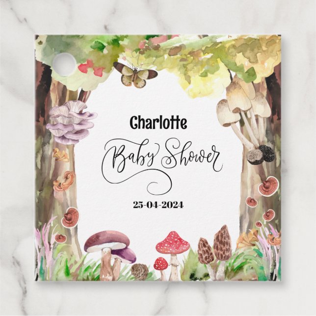 Pilz-Babydusche Waldwald Geschenkanhänger (Vorderseite)