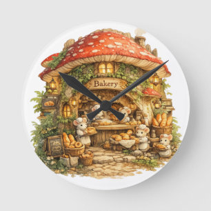 Pilz-Bäckerei   Whimsical Woodland Cottagecore  Runde Wanduhr