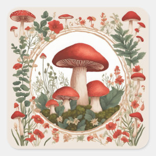 Pilz Cottagecore Quadratischer Aufkleber