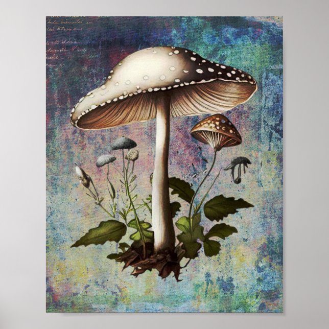 Pilz, digitaler Vintager botanischer Pilz Poster (Vorne)